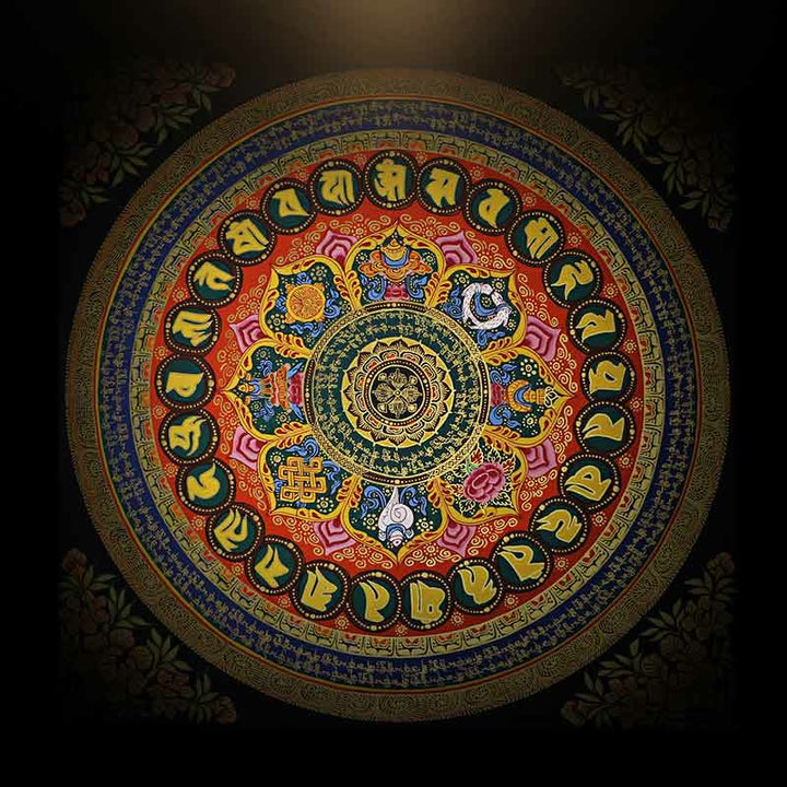 Buddha Stones Peinture Thangka tibétaine Om Mani Padme Hum Écriture Décoration faite à la main (style aléatoire)