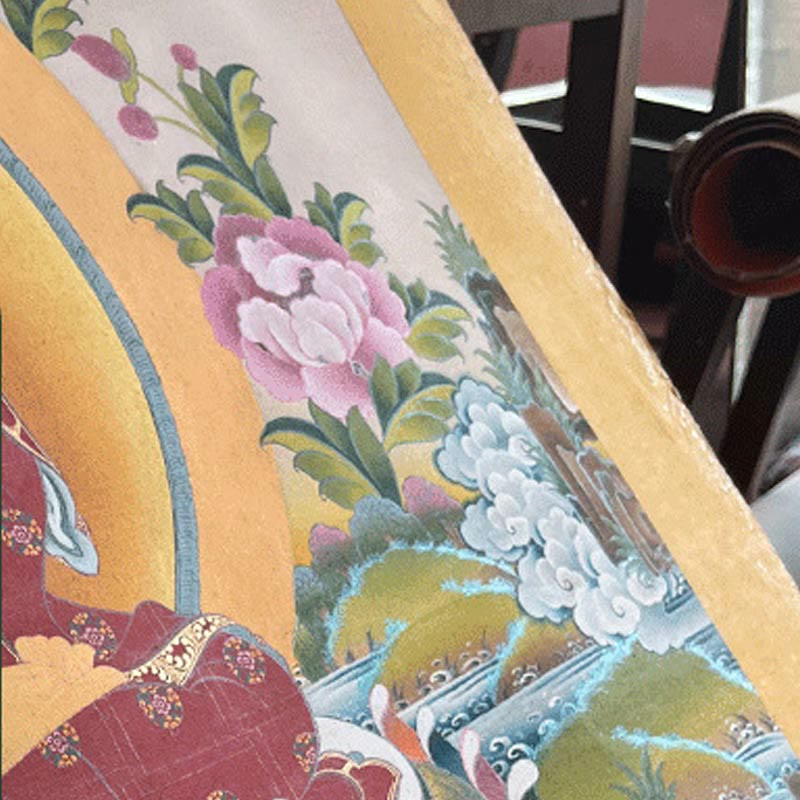 Buddha Stones Peinture Thangka tibétaine Om Mani Padme Hum Dragon Phénix Écriture Décoration faite à la main (Style aléatoire)