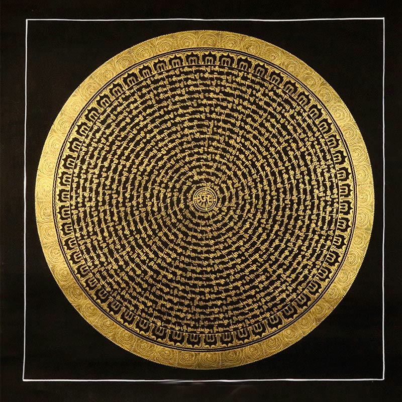 Buddha Stones Peinture Thangka tibétaine Om Mani Padme Hum Dragon Phénix Écriture Décoration faite à la main (Style aléatoire)