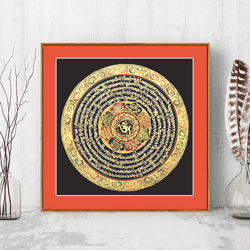 Peinture Thangka tibétaine en Buddha Stones , six mots vrais, écritures, décoration faite à la main, boîte aveugle (style aléatoire) - image 0