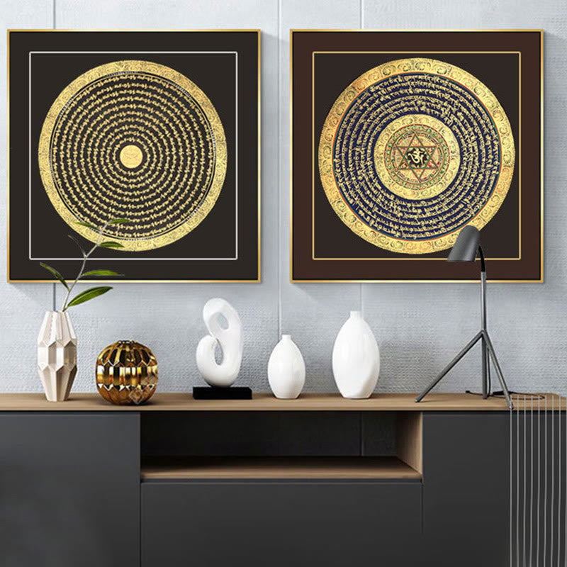 Peinture Thangka tibétaine en Buddha Stones , six mots vrais, écritures, décoration faite à la main, boîte aveugle (style aléatoire)