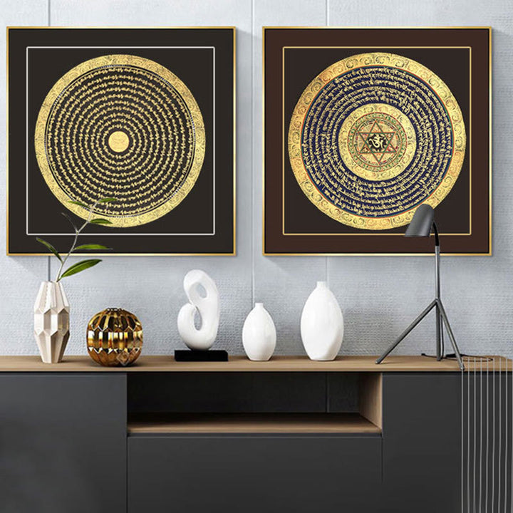 Peinture Thangka tibétaine en Buddha Stones , six mots vrais, écritures, décoration faite à la main, boîte aveugle (style aléatoire)