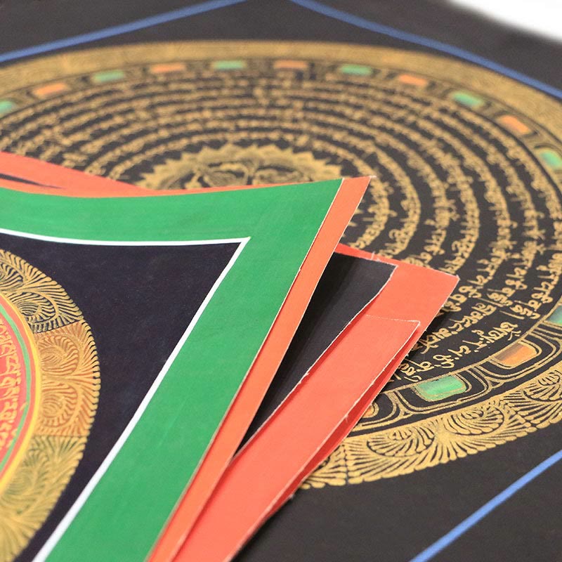 Peinture Thangka tibétaine en Buddha Stones , six mots vrais, écritures, décoration faite à la main, boîte aveugle (style aléatoire)