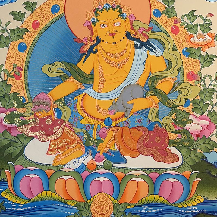 Buddha Stones Thangka Peinture Jaune Dieu de la Richesse Vert Tara Avalokitesvara Décoration Faite à la Main Boîte Aveugle (Style Aléatoire)