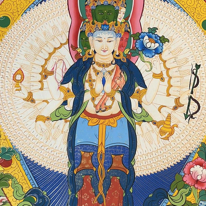 Buddha Stones Thangka Peinture Jaune Dieu de la Richesse Vert Tara Avalokitesvara Décoration Faite à la Main Boîte Aveugle (Style Aléatoire)