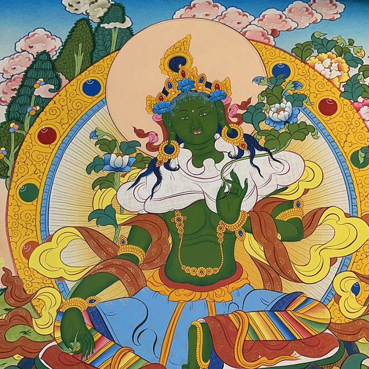 Buddha Stones Thangka Peinture Jaune Dieu de la Richesse Vert Tara Avalokitesvara Décoration Faite à la Main Boîte Aveugle (Style Aléatoire) - image 8