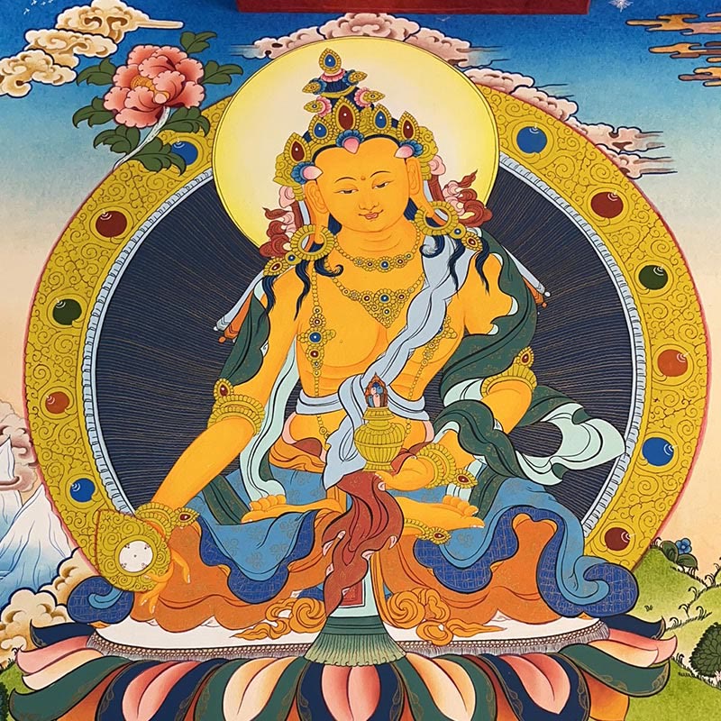 Buddha Stones Thangka Peinture Jaune Dieu de la Richesse Vert Tara Avalokitesvara Décoration Faite à la Main Boîte Aveugle (Style Aléatoire) - image 17
