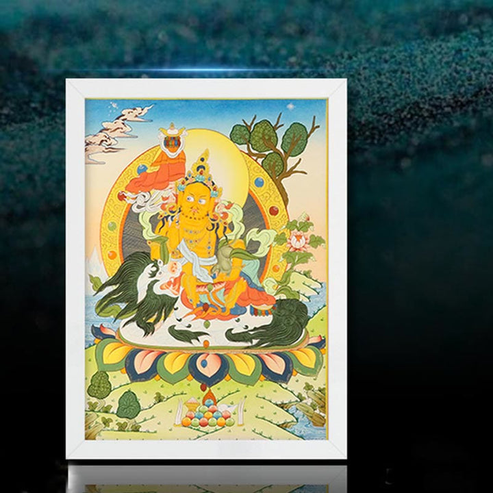 Buddha Stones Thangka Peinture Jaune Dieu de la Richesse Vert Tara Avalokitesvara Décoration Faite à la Main Boîte Aveugle (Style Aléatoire)