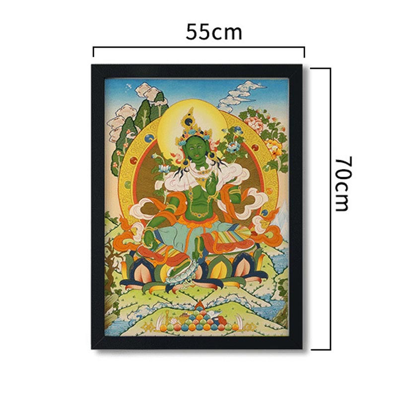 Buddha Stones Thangka Peinture Jaune Dieu de la Richesse Vert Tara Avalokitesvara Décoration Faite à la Main Boîte Aveugle (Style Aléatoire) - image 10
