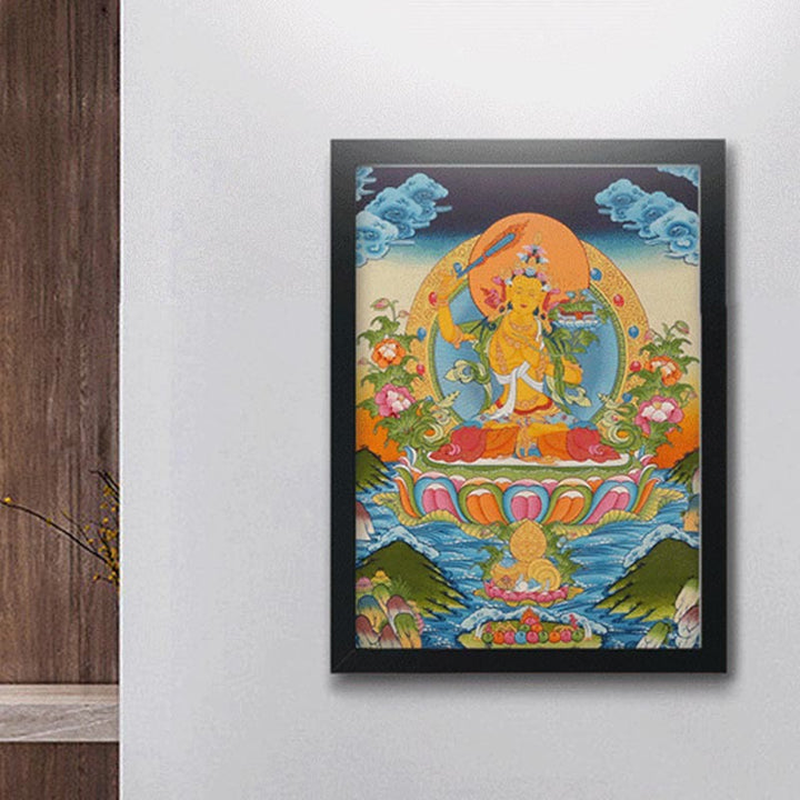 Buddha Stones Thangka Peinture Jaune Dieu de la Richesse Vert Tara Avalokitesvara Décoration Faite à la Main Boîte Aveugle (Style Aléatoire) - image 20