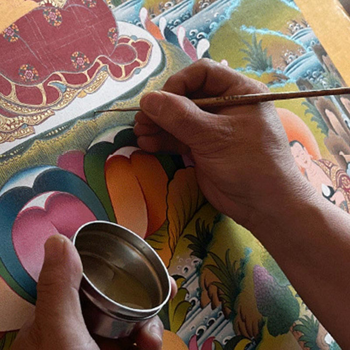 Buddha Stones Thangka Peinture Jaune Dieu de la Richesse Vert Tara Avalokitesvara Décoration Faite à la Main Boîte Aveugle (Style Aléatoire) - image 25