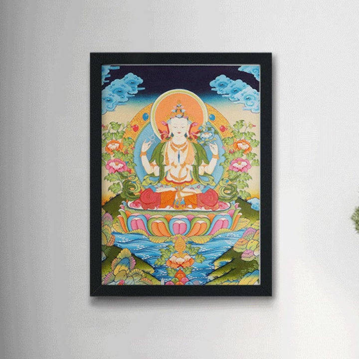 Buddha Stones Thangka Peinture Jaune Dieu de la Richesse Vert Tara Avalokitesvara Décoration Faite à la Main Boîte Aveugle (Style Aléatoire) - image 15