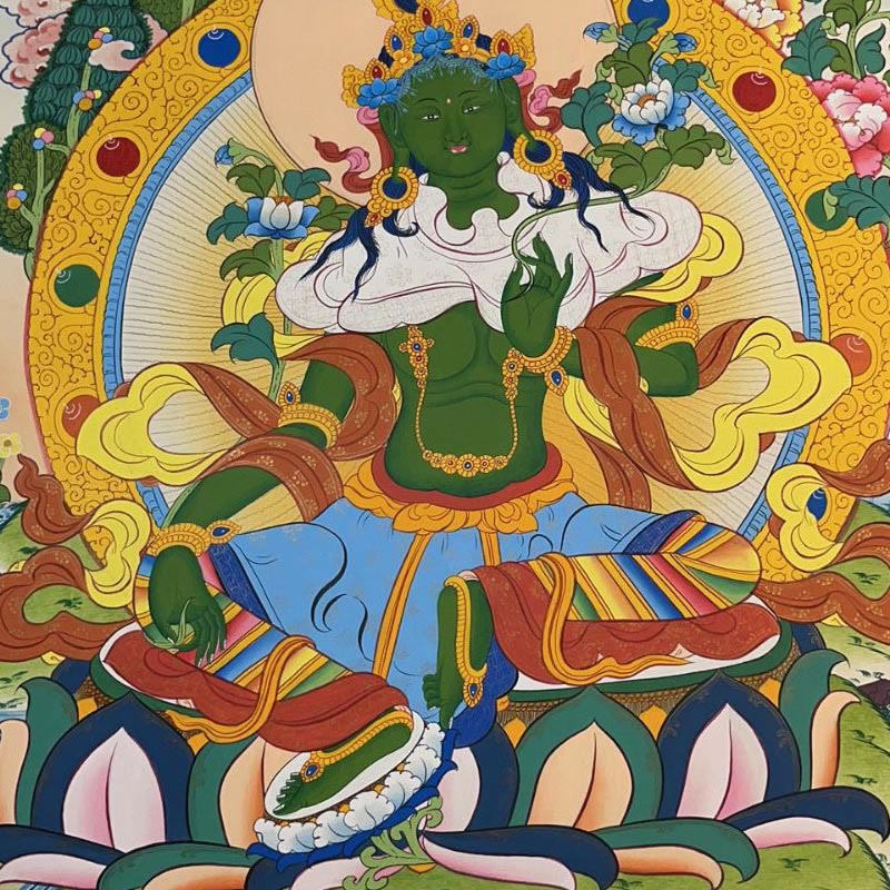 Buddha Stones Thangka Peinture Jaune Dieu de la Richesse Vert Tara Avalokitesvara Décoration Faite à la Main Boîte Aveugle (Style Aléatoire) - image 9