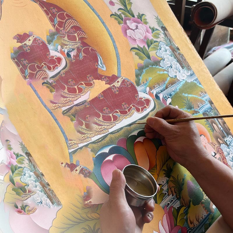 Buddha Stones Thangka Peinture Jaune Dieu de la Richesse Vert Tara Avalokitesvara Décoration Faite à la Main Boîte Aveugle (Style Aléatoire) - image 24