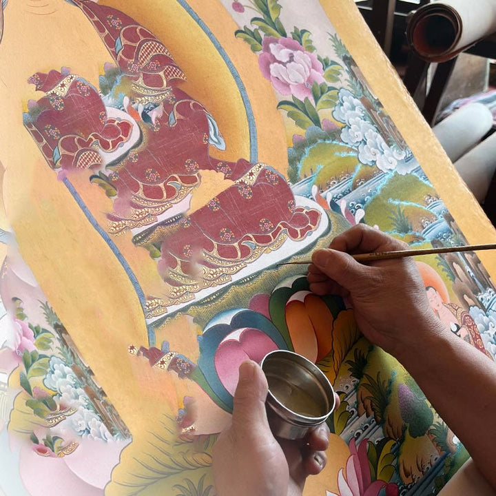 Buddha Stones Thangka Peinture Jaune Dieu de la Richesse Vert Tara Avalokitesvara Décoration Faite à la Main Boîte Aveugle (Style Aléatoire) - image 24