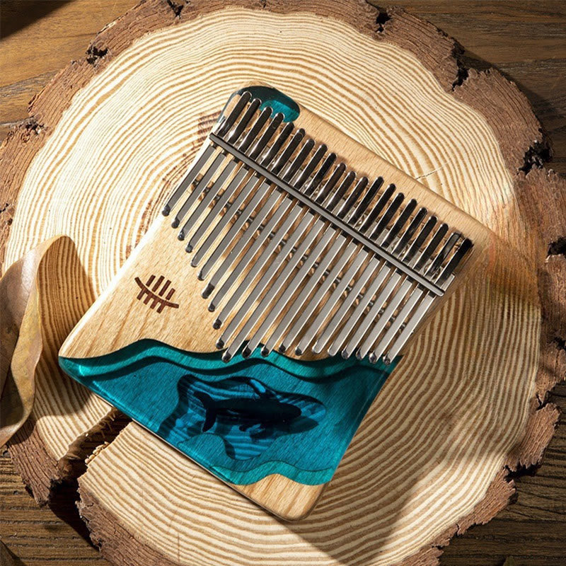 Kalimba 17/21 touches en bois de Buddha Stones , piano à pouce portable en forme de baleine bleue des profondeurs marines