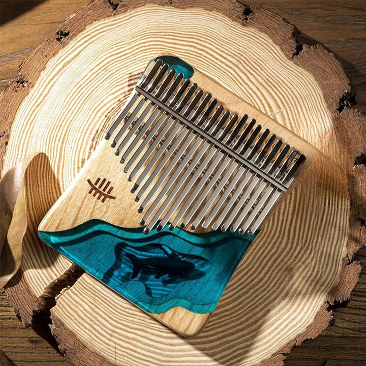 Kalimba 17/21 touches en bois de Buddha Stones , piano à pouce portable en forme de baleine bleue des profondeurs marines
