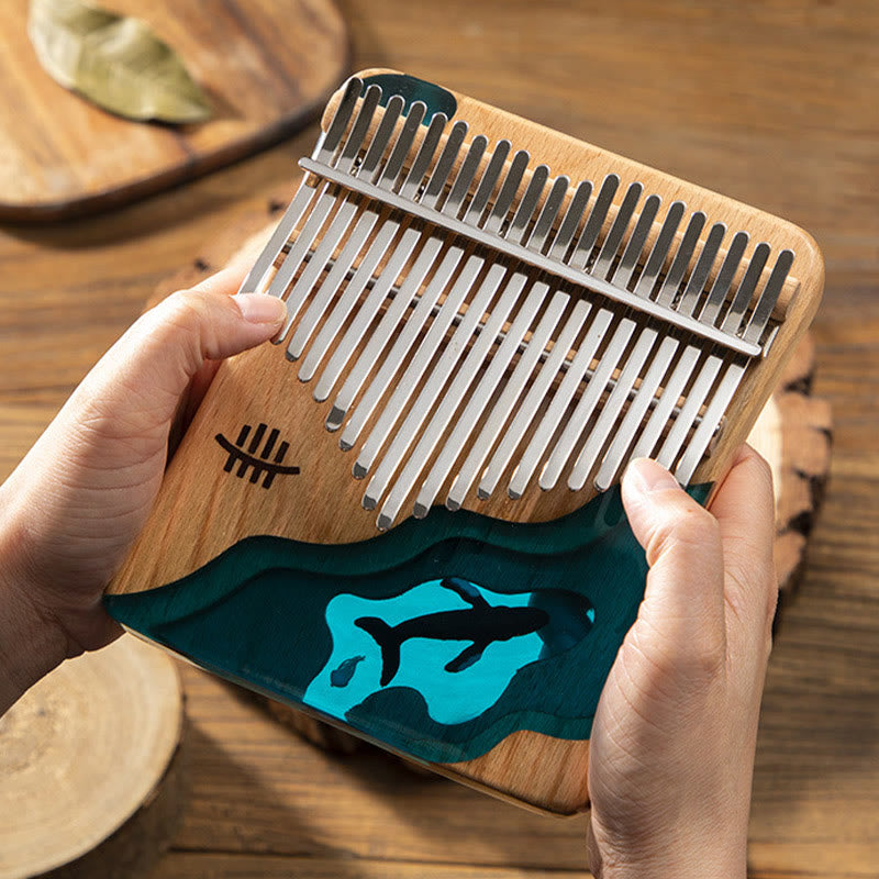 Kalimba 17/21 touches en bois de Buddha Stones , piano à pouce portable en forme de baleine bleue des profondeurs marines