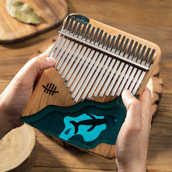 Kalimba 17/21 touches en bois de Buddha Stones , piano à pouce portable en forme de baleine bleue des profondeurs marines