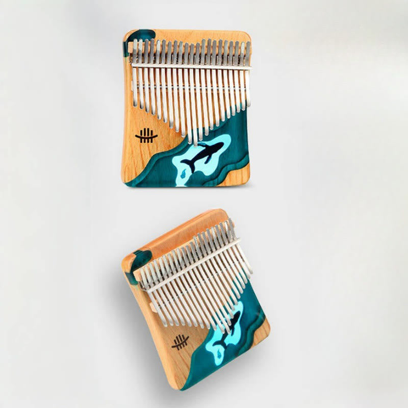 Kalimba 17/21 touches en bois de Buddha Stones , piano à pouce portable en forme de baleine bleue des profondeurs marines