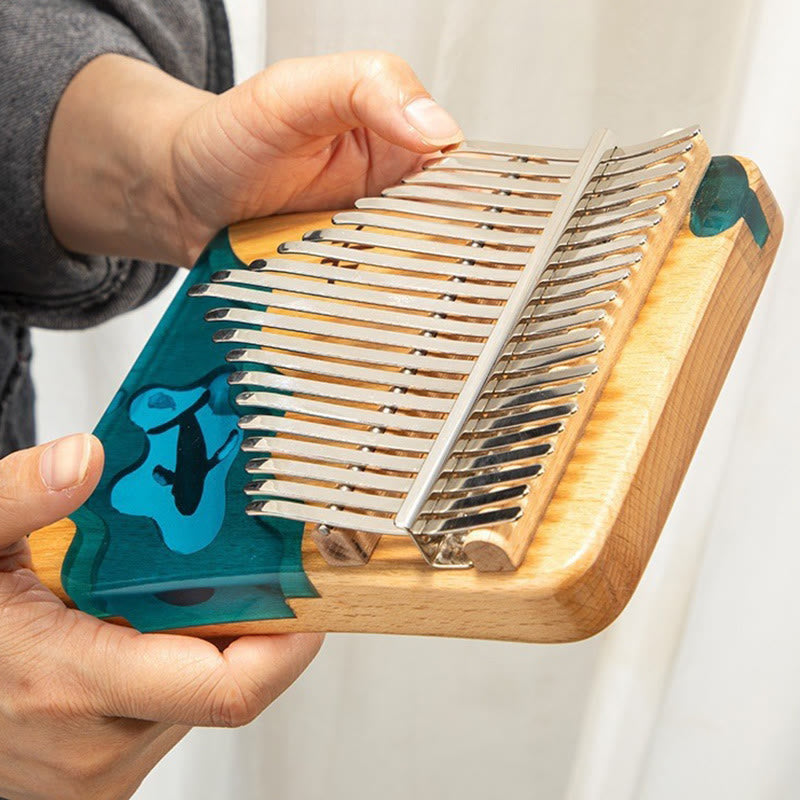 Kalimba 17/21 touches en bois de Buddha Stones , piano à pouce portable en forme de baleine bleue des profondeurs marines