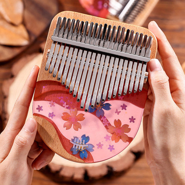 Kalimba 17/21 Buddha Stones en bois de hêtre et cerisier rose, piano à pouces portable