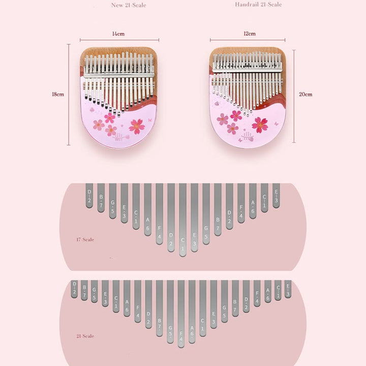 Kalimba 17/21 Buddha Stones en bois de hêtre et cerisier rose, piano à pouces portable