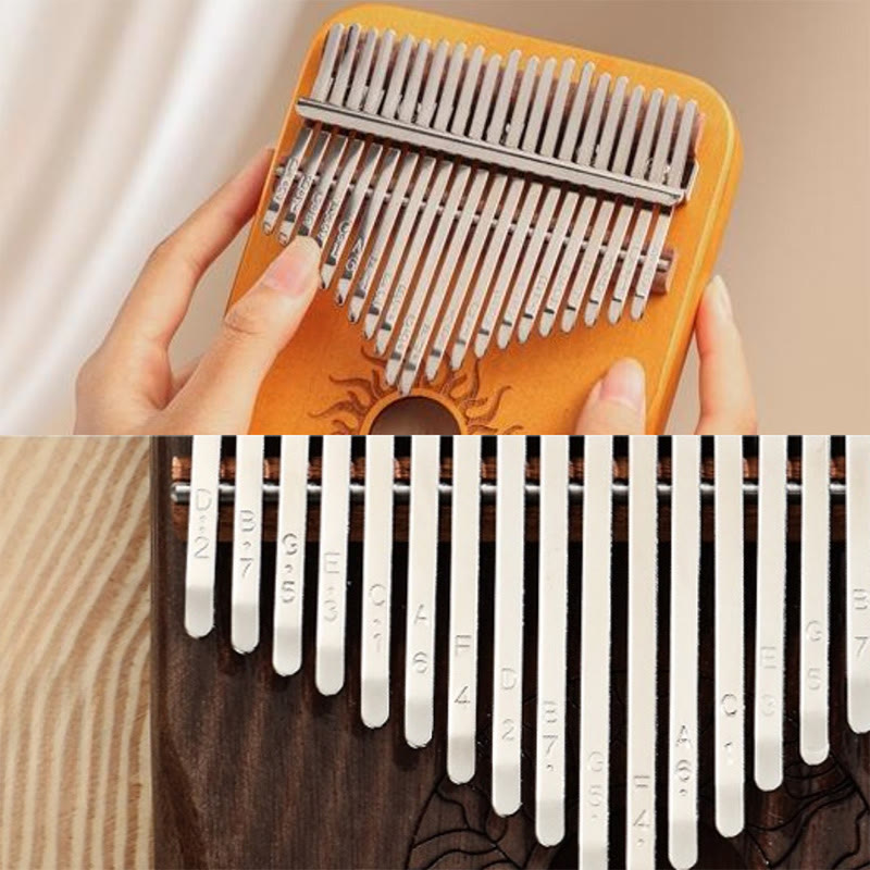 Kalimba 17/21 Buddha Stones en bois d'érable, piano à pouce portable pour débutants, motif soleil