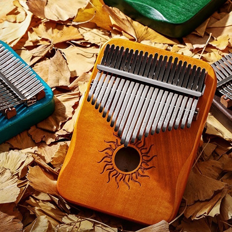 Kalimba 17/21 Buddha Stones en bois d'érable, piano à pouce portable pour débutants, motif soleil