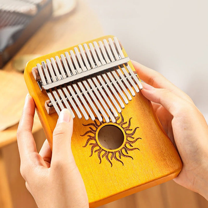 Kalimba 17/21 Buddha Stones en bois d'érable, piano à pouce portable pour débutants, motif soleil