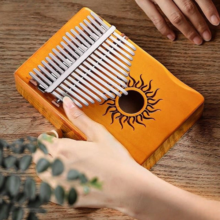 Kalimba 17/21 Buddha Stones en bois d'érable, piano à pouce portable pour débutants, motif soleil