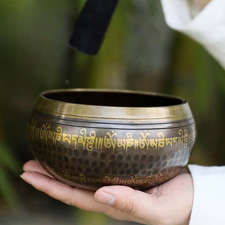 Buddha Stones Bol chantant artisanal orné d'un motif biblique pour la guérison et la méditation - Ensemble de bols sonores - image 0