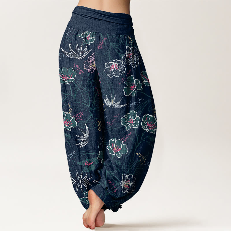Pantalon sarouel décontracté à taille élastique pour femme, motif fleurs tropicales et feuillage, motif Buddha Stones - image 2