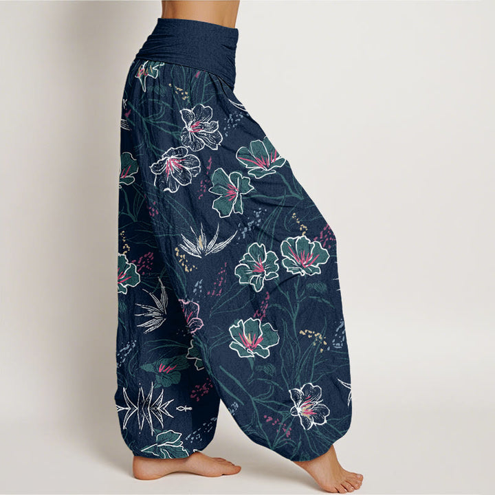 Pantalon sarouel décontracté à taille élastique pour femme, motif fleurs tropicales et feuillage, motif Buddha Stones - image 3