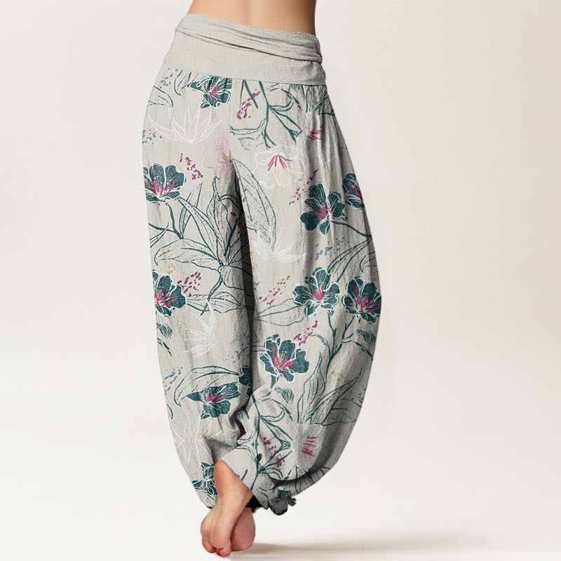 Pantalon sarouel décontracté à taille élastique pour femme, motif fleurs tropicales et feuillage, motif Buddha Stones - image 6