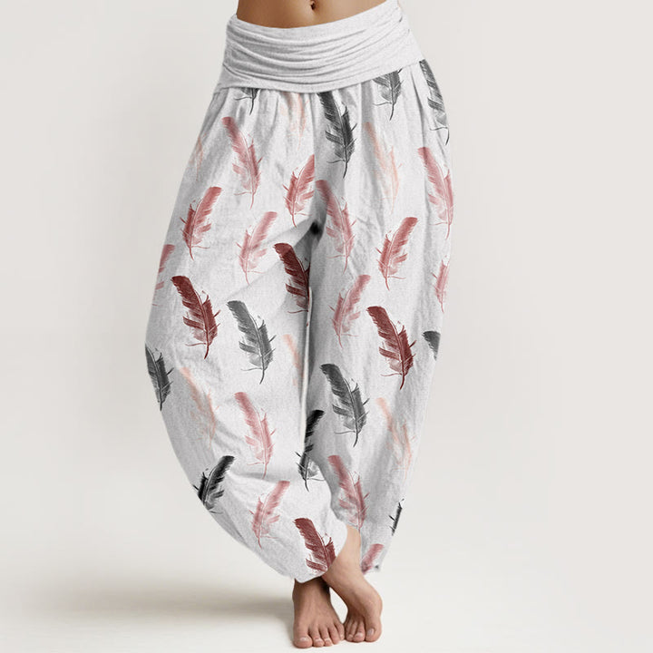 Pantalon sarouel décontracté à taille élastique pour femme, motif fleurs tropicales et feuillage, motif Buddha Stones - Fumée blanche - US22，UK/AU26，EU54 (6XL) - image 1