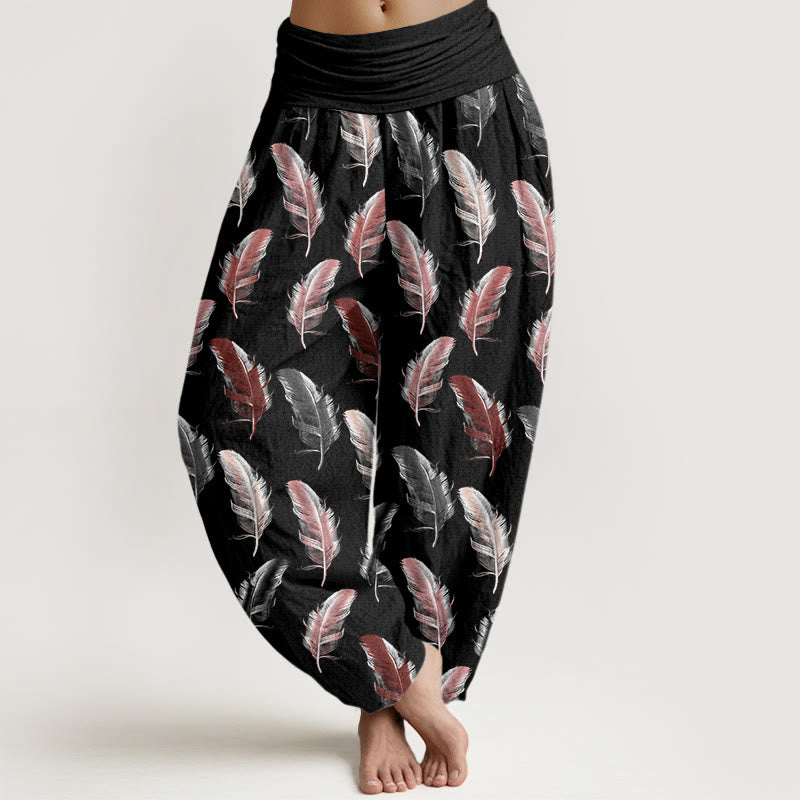Pantalon sarouel décontracté à taille élastique pour femme, motif fleurs tropicales et feuillage, motif Buddha Stones - Noir - US22，UK/AU26，EU54 (6XL) - image 5
