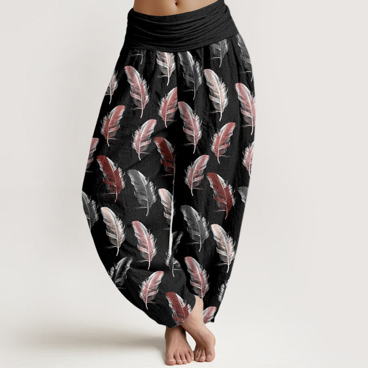 Pantalon sarouel décontracté à taille élastique pour femme, motif fleurs tropicales et feuillage, motif Buddha Stones - Noir - US22，UK/AU26，EU54 (6XL) - image 5