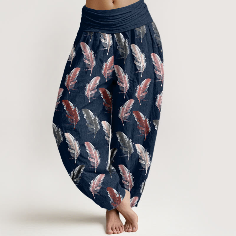 Pantalon sarouel décontracté à taille élastique pour femme, motif fleurs tropicales et feuillage, motif Buddha Stones - Bleu nuit - US22，UK/AU26，EU54 (6XL) - image 8