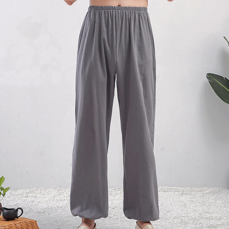 Pantalon d'été unisexe à taille élastique avec poches, motif Buddha Stones , couleur unie, pour la pratique du Tai Chi et du Qigong - Mâle gris - 3XL- Convient aux États-Unis, au Royaume-Uni, en Australie et en UE - 2XL - image 0