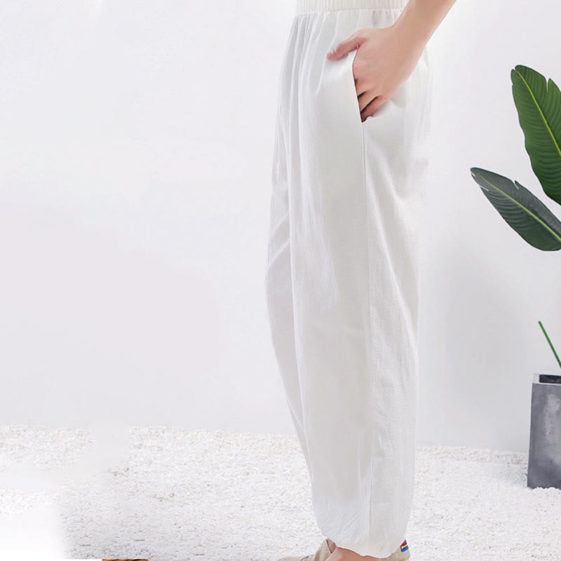 Pantalon d'été unisexe à taille élastique avec poches, motif Buddha Stones , couleur unie, pour la pratique du Tai Chi et du Qigong - image 5