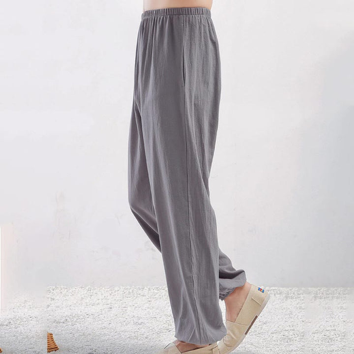 Pantalon d'été unisexe à taille élastique avec poches, motif Buddha Stones , couleur unie, pour la pratique du Tai Chi et du Qigong - Femelle grise - 3XL- Convient aux États-Unis, au Royaume-Uni, en Australie et en UE - 2XL - image 1