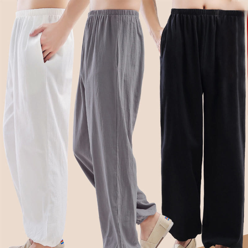 Pantalon d'été unisexe à taille élastique avec poches, motif Buddha Stones , couleur unie, pour la pratique du Tai Chi et du Qigong - image 13