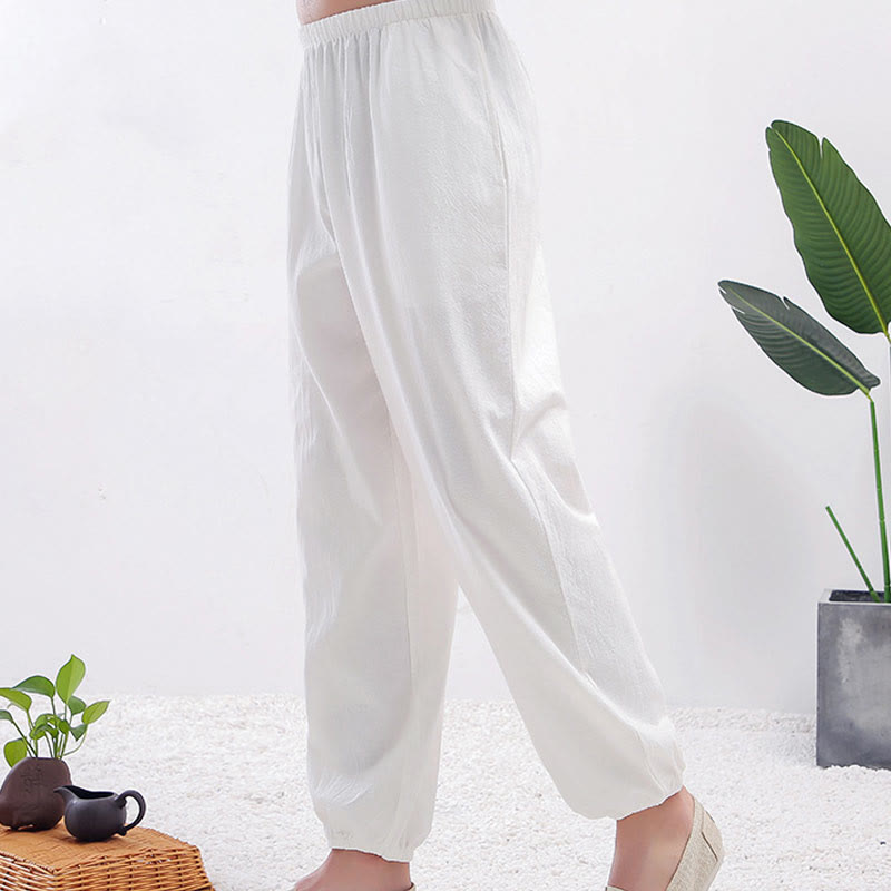 Pantalon d'été unisexe à taille élastique avec poches, motif Buddha Stones , couleur unie, pour la pratique du Tai Chi et du Qigong - Femme blanche - 3XL- Convient aux États-Unis, au Royaume-Uni, en Australie et en UE - 2XL - image 3