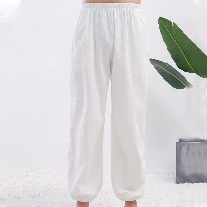 Pantalon d'été unisexe à taille élastique avec poches, motif Buddha Stones , couleur unie, pour la pratique du Tai Chi et du Qigong - image 4
