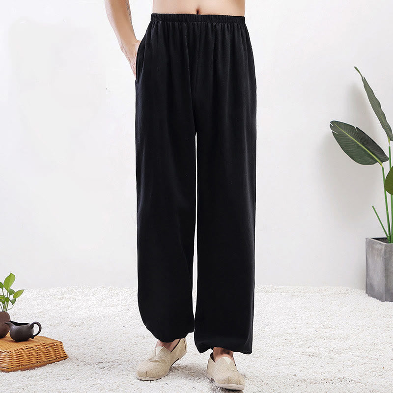 Pantalon d'été unisexe à taille élastique avec poches, motif Buddha Stones , couleur unie, pour la pratique du Tai Chi et du Qigong - Homme noir - 3XL- Convient aux tailles US/ UK/AU/ EU- 2XL - image 11