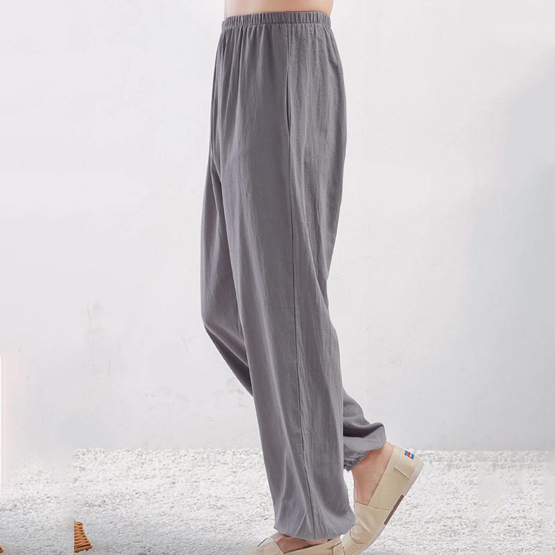 Pantalon d'été unisexe à taille élastique avec poches, motif Buddha Stones , couleur unie, pour la pratique du Tai Chi et du Qigong - Femme grise - 3XL- Convient aux tailles US/ UK/AU/ EU- 2XL - image 1