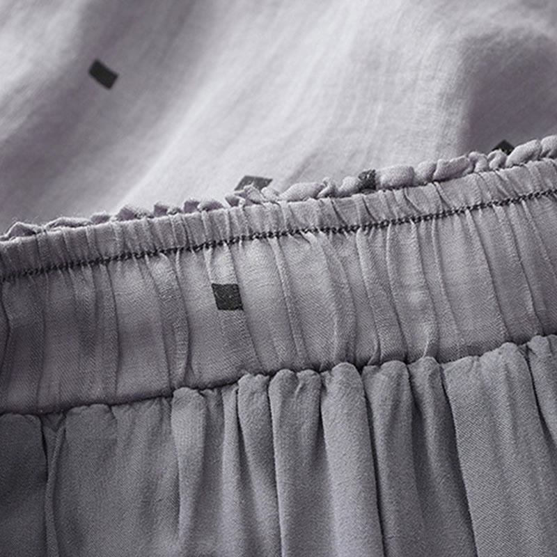 Pantalon large décontracté d'été en coton et lin avec poches pour femme, motif à pois, motif Buddha Stones - image 5