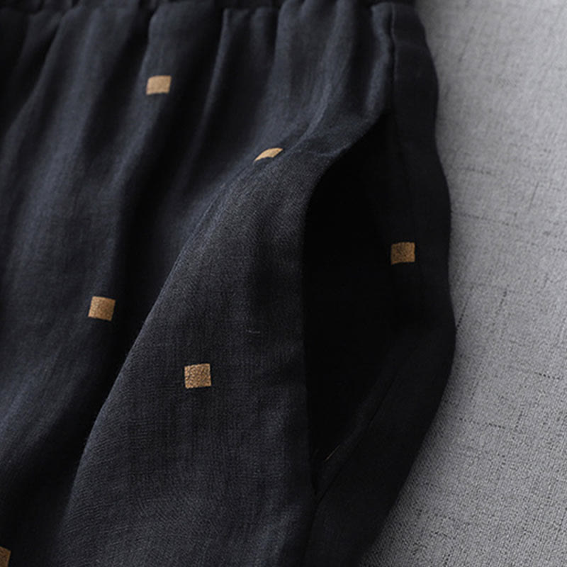 Pantalon large décontracté d'été en coton et lin avec poches pour femme, motif à pois, motif Buddha Stones
