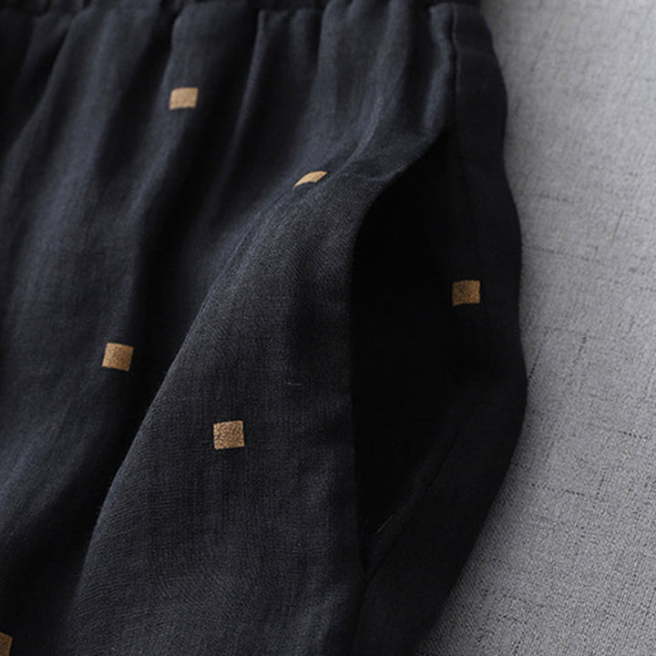 Pantalon large décontracté d'été en coton et lin avec poches pour femme, motif à pois, motif Buddha Stones